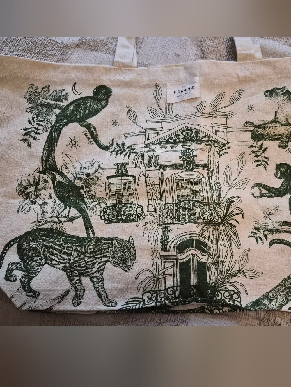 Sezane Jungle Themed Canvas Tote Bag